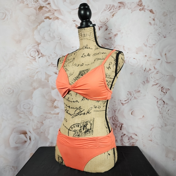 3 Piece Coral Bikini Set with Skirt - Picture 3 of 7